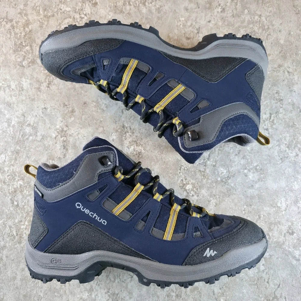 Quechua Mens Hiking Outdoors Trail Boots Size 9 Waterproof Blue Yellow New